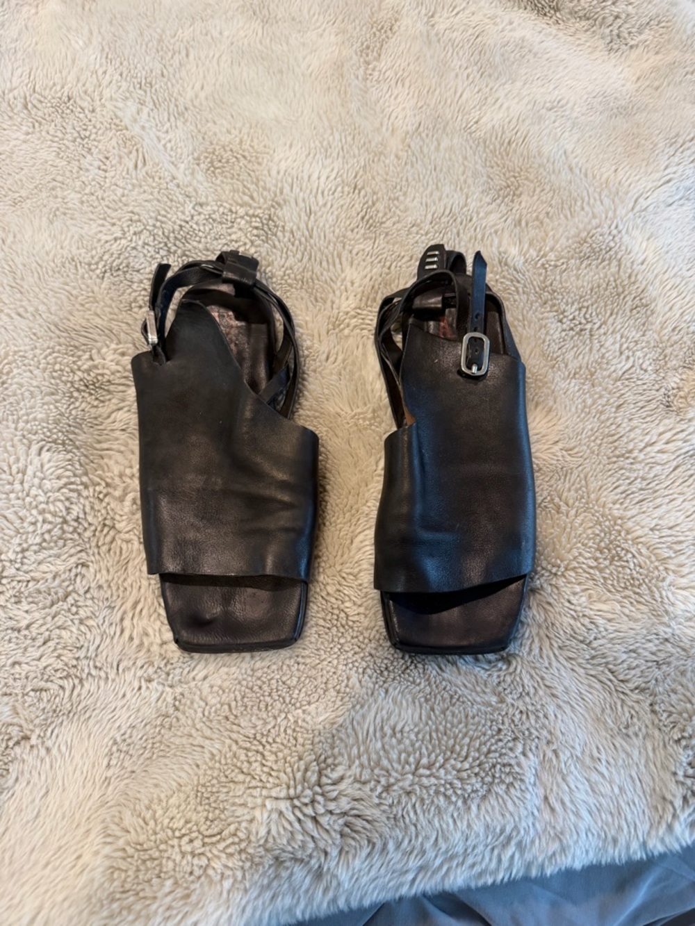 A.S.98 Black Leather Open-Toe Slingback Sandals